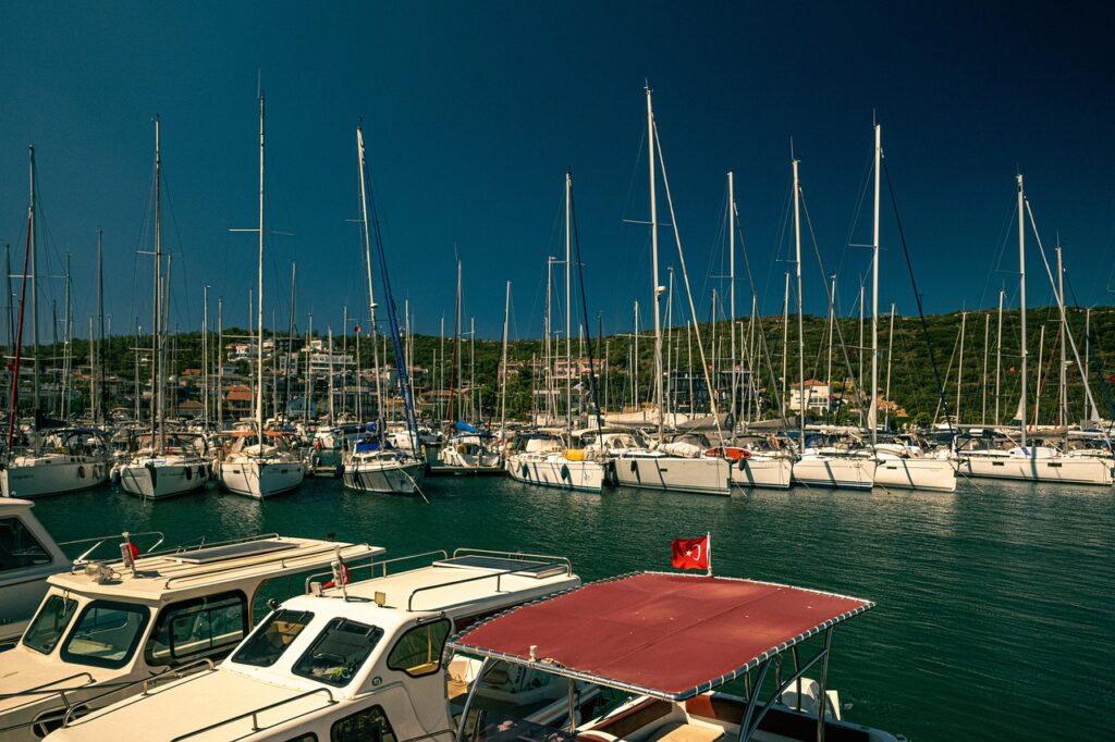 Coastal view of Izmir, Turkey – Aegean Sea and city buildings under blue sky